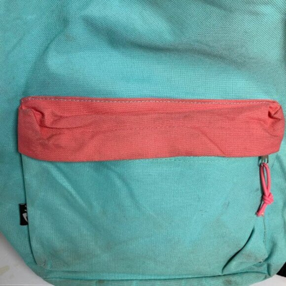 Two-Tone Canvas Nylon Womens Coral Pink Aqua Blue Backpack Medium - Picture 4 of 7